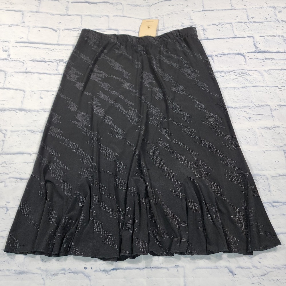 SJS WOMENS M Midi Skirt Black Textured Fit & Flare High Elastic Waist